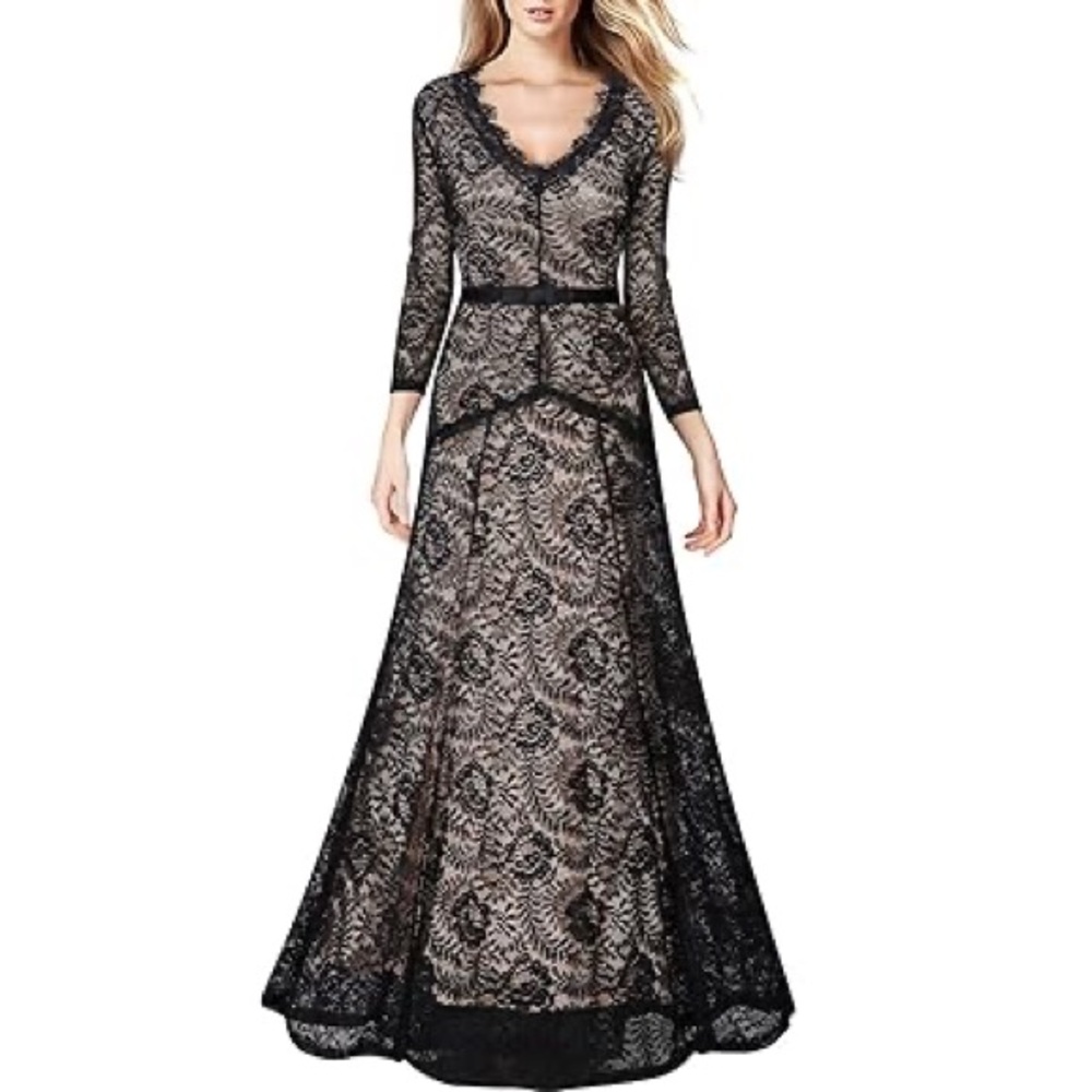 Miusol Black Lace Long Sleeve Dress